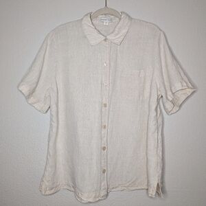 Coldwater Creek Womens Cream Casual Linen Button Down Shirt XL